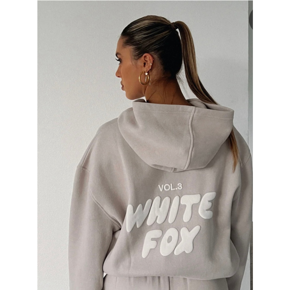 Women's White Fox Hoodie M/L, color- Moon